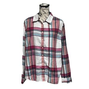 Talbots Plaid Button Down Shirt XLP Womens Preppy Casual fishermen Campshirt